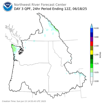 Day 3 (Tuesday): QPF Forecast  ending Wednesday, June 18 at 5 am PDT