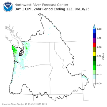 Day 1 (Tuesday): QPF Forecast  ending Wednesday, June 18 at 5 am PDT