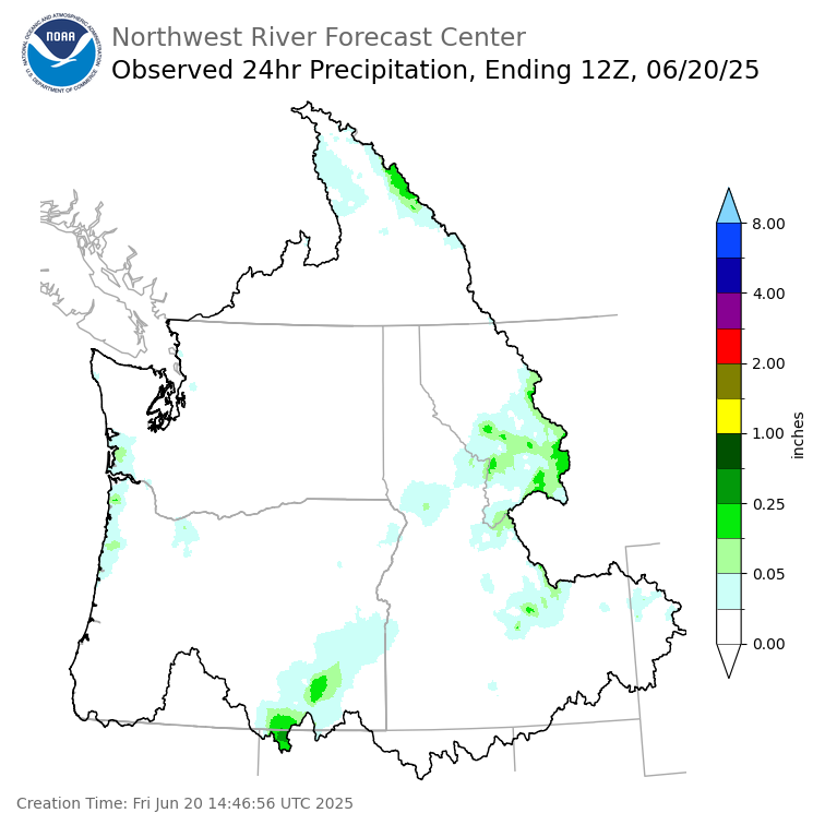 Observed Precipitation ending Friday, June 20 at 5 am PDT