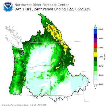 Day 1 (Friday): Precipitation Forecast ending Saturday, June 21 at 5 am PDT
