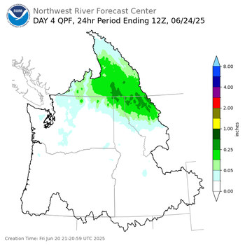 Day 4 (Monday): Precipitation Forecast ending Tuesday, June 24 at 5 am PDT