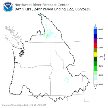 Day 5 (Tuesday): Precipitation Forecast ending Wednesday, June 25 at 5 am PDT