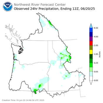 Observed Precipitation ending Friday, June 20 at 5 am PDT