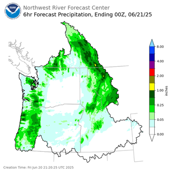 Day 1 (Friday): 6 Hourly Precipitation Forecast ending Friday, June 20 at 5 pm PDT