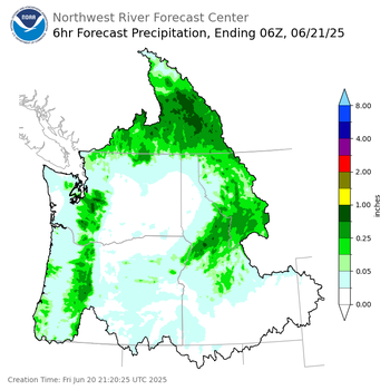 Day 1 (Friday): 6 Hourly Precipitation Forecast ending Friday, June 20 at 11 pm PDT