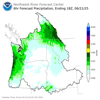 Day 2 (Saturday): 6 Hourly Precipitation Forecast  ending Saturday, June 21 at 11 am PDT