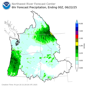 Day 2 (Saturday): 6 Hourly Precipitation Forecast  ending Saturday, June 21 at 5 pm PDT