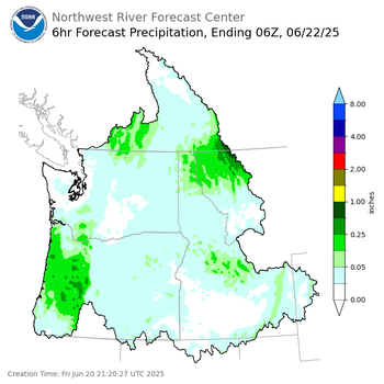 Day 2 (Saturday): 6 Hourly Precipitation Forecast  ending Saturday, June 21 at 11 pm PDT