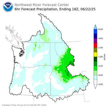 Day 3 (Sunday): 6 Hourly Precipitation Forecast  ending Sunday, June 22 at 11 am PDT
