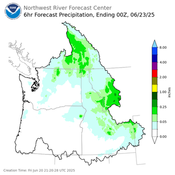 Day 3 (Sunday): 6 Hourly Precipitation Forecast  ending Sunday, June 22 at 5 pm PDT