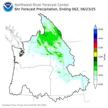 Day 3 (Sunday): 6 Hourly Precipitation Forecast  ending Sunday, June 22 at 11 pm PDT