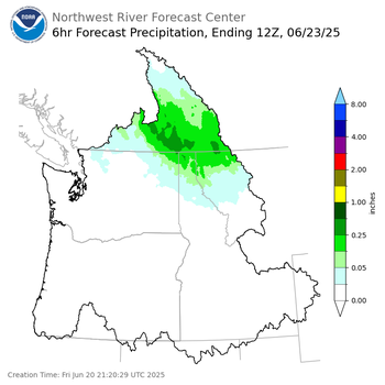 Day 3 (Sunday): 6 Hourly Precipitation Forecast  ending Monday, June 23 at 5 am PDT