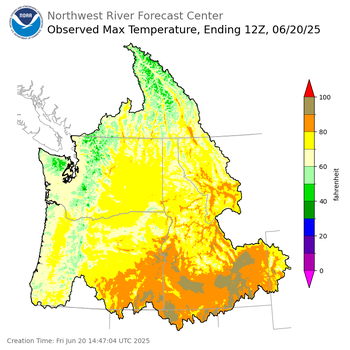 Maximum Temperatures ending Thursday, June 19 at 9 pm PDT