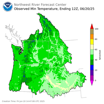 Minimum Temperatures ending Friday, June 20 at 5 am PDT