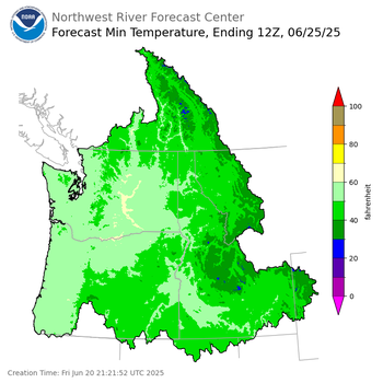 Day 5 (Tuesday): Min Temperature Forecast ending Wednesday, June 25 at 5 am PDT