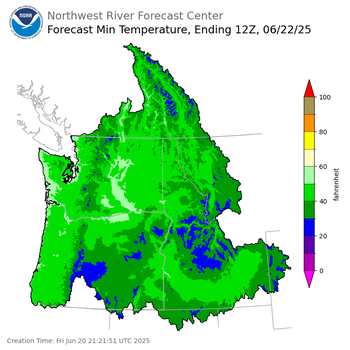 Day 2 (Saturday): Min Temperature Forecast ending Sunday, June 22 at 5 am PDT