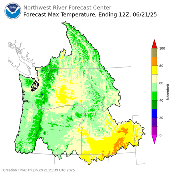 Day 1 (Friday): Max Temperature Forecast ending Saturday, June 21 at 5 am PDT