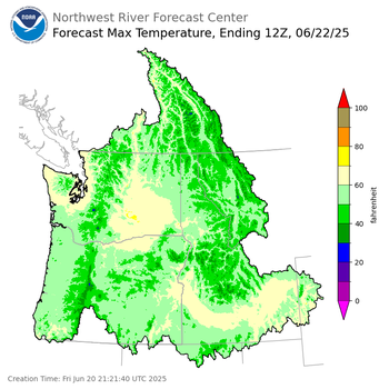 Day 2 (Saturday): Max Temperature Forecast ending Sunday, June 22 at 5 am PDT
