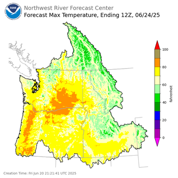 Day 4 (Monday): Max Temperature Forecast ending Tuesday, June 24 at 5 am PDT