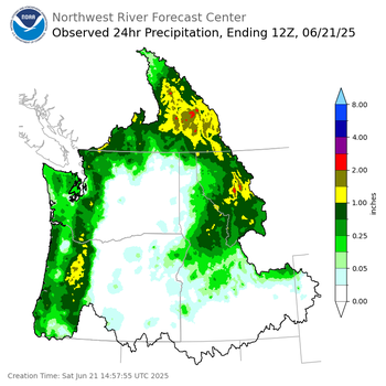 Observed Precipitation ending Saturday, June 21 at 5 am PDT