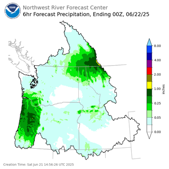 Day 1 (Saturday): 6 Hourly Precipitation Forecast ending Saturday, June 21 at 5 pm PDT