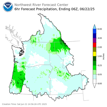 Day 1 (Saturday): 6 Hourly Precipitation Forecast ending Saturday, June 21 at 11 pm PDT