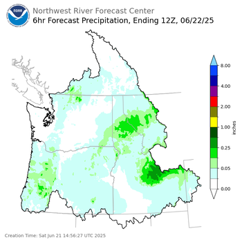 Day 1 (Saturday): 6 Hourly Precipitation Forecast ending Sunday, June 22 at 5 am PDT