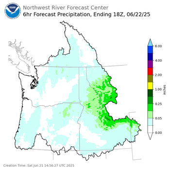 Day 2 (Sunday): 6 Hourly Precipitation Forecast  ending Sunday, June 22 at 11 am PDT
