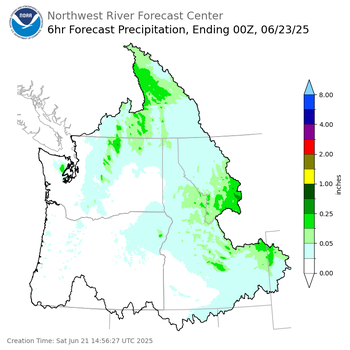 Day 2 (Sunday): 6 Hourly Precipitation Forecast  ending Sunday, June 22 at 5 pm PDT