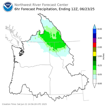 Day 2 (Sunday): 6 Hourly Precipitation Forecast  ending Monday, June 23 at 5 am PDT