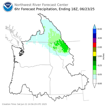 Day 3 (Monday): 6 Hourly Precipitation Forecast  ending Monday, June 23 at 11 am PDT