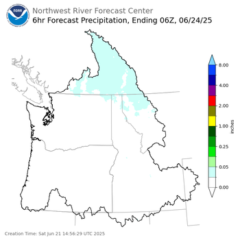 Day 3 (Monday): 6 Hourly Precipitation Forecast  ending Monday, June 23 at 11 pm PDT