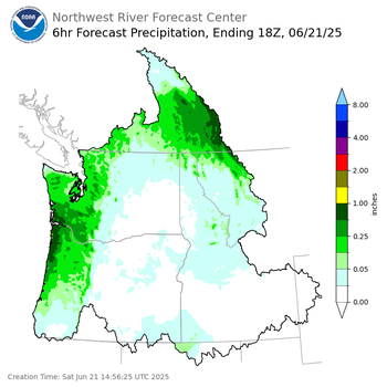 Day 1 (Saturday): 6 Hourly Precipitation Forecast ending Saturday, June 21 at 11 am PDT