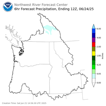 Day 3 (Monday): 6 Hourly Precipitation Forecast  ending Tuesday, June 24 at 5 am PDT