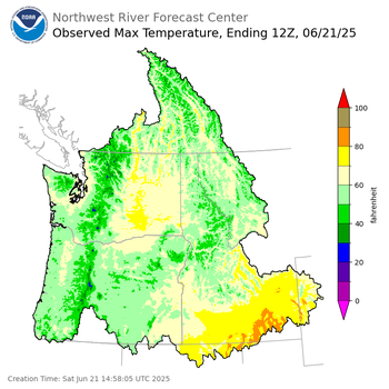 Maximum Temperatures ending Friday, June 20 at 9 pm PDT