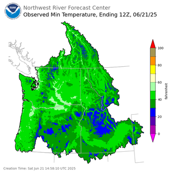 Minimum Temperatures ending Saturday, June 21 at 5 am PDT