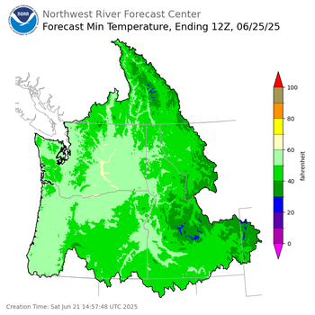 Day 4 (Tuesday): Min Temperature Forecast ending Wednesday, June 25 at 5 am PDT