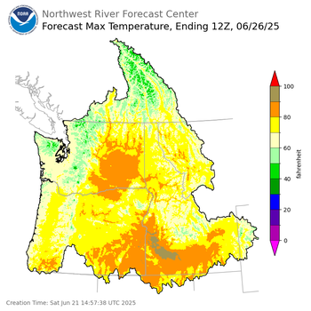 Day 5 (Wednesday): Max Temperature Forecast ending Thursday, June 26 at 5 am PDT