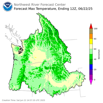 Day 1 (Saturday): Max Temperature Forecast ending Sunday, June 22 at 5 am PDT