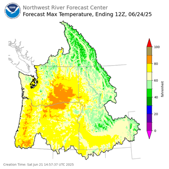 Day 3 (Monday): Max Temperature Forecast ending Tuesday, June 24 at 5 am PDT