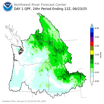 Day 1 (Sunday): Precipitation Forecast ending Monday, June 23 at 5 am PDT