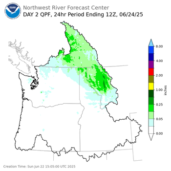 Day 2 (Monday): Precipitation Forecast ending Tuesday, June 24 at 5 am PDT
