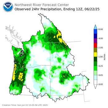 Observed Precipitation ending Sunday, June 22 at 5 am PDT