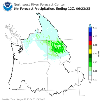 Day 1 (Sunday): 6 Hourly Precipitation Forecast ending Monday, June 23 at 5 am PDT