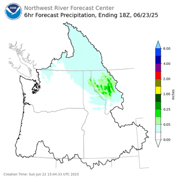 Day 2 (Monday): 6 Hourly Precipitation Forecast  ending Monday, June 23 at 11 am PDT