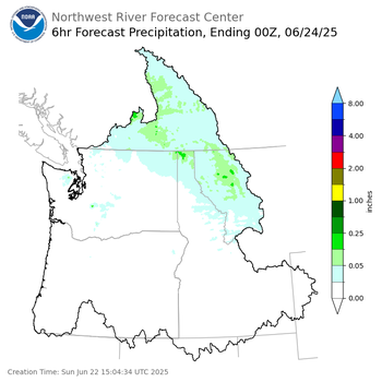 Day 2 (Monday): 6 Hourly Precipitation Forecast  ending Monday, June 23 at 5 pm PDT