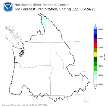 Day 2 (Monday): 6 Hourly Precipitation Forecast  ending Tuesday, June 24 at 5 am PDT