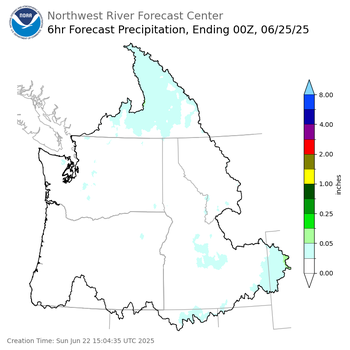 Day 3 (Tuesday): 6 Hourly Precipitation Forecast  ending Tuesday, June 24 at 5 pm PDT