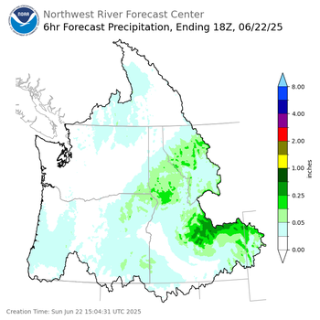 Day 1 (Sunday): 6 Hourly Precipitation Forecast ending Sunday, June 22 at 11 am PDT