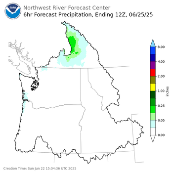 Day 3 (Tuesday): 6 Hourly Precipitation Forecast  ending Wednesday, June 25 at 5 am PDT